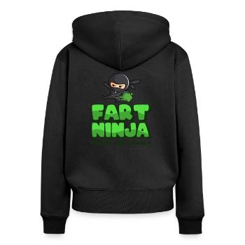 Furz Ninja - Frauen Premium Bio Zip Hoodie - Schwarz - Hinten - Julia (174cm)