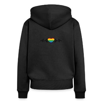 Amour gaie - Sweat à capuche zippé Premium bio Femme - noir - Dos - Julia (174cm)