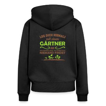 Gärtner - Frauen Premium Bio Zip Hoodie - Schwarz - Hinten - Julia (174cm)