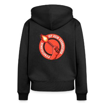 Pyrotechnik ist kein Verbrechen - Frauen Premium Bio Zip Hoodie - Schwarz - Hinten - Julia (174cm)