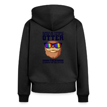 Otter - Frauen Premium Bio Zip Hoodie - Schwarz - Hinten - Julia (174cm)