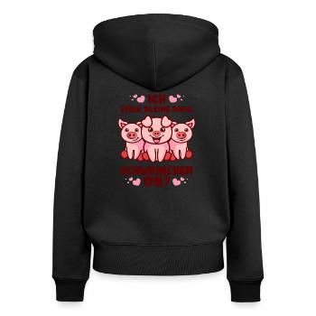 Süße Schweinchen - Frauen Premium Bio Zip Hoodie - Schwarz - Hinten - Julia (174cm)