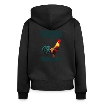 Hahn - Frauen Premium Bio Zip Hoodie - Schwarz - Hinten - Julia (174cm)