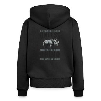 Nashorn - Frauen Premium Bio Zip Hoodie - Schwarz - Hinten - Julia (174cm)