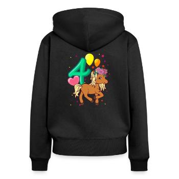 Chemise anniversaire enfant cheval 4 fille anniversaire - Sweat à capuche zippé Premium bio Femme - noir - Dos - Julia (174cm)