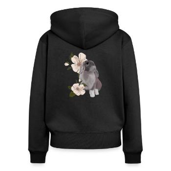 Kaninchen und Blume - Frauen Premium Bio Zip Hoodie - Schwarz - Hinten - Julia (174cm)