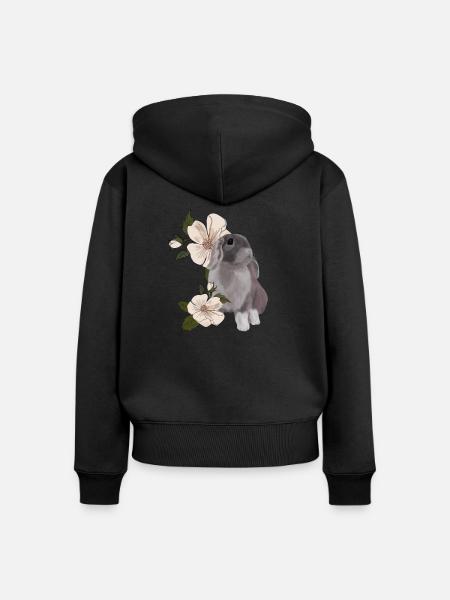 Lapin et fleur - Sweat à capuche zippé Premium bio Femme - noir