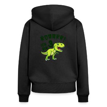 Dinosaure 3e anniversaire - Sweat à capuche zippé Premium bio Femme - noir - Dos - Julia (174cm)