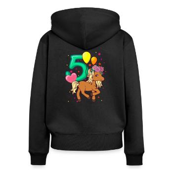 Children's birthday shirt horse 5 birthday girl - Women's Premium Organic Zip Hoodie - black - Back - Julia (174cm)