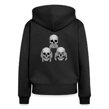 Crâne ne vois rien entendre dire - Sweat à capuche zippé Premium bio Femme - noir - Dos - Julia (174cm)