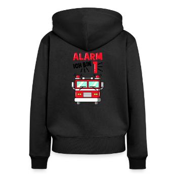 1. Geburtstag Feuerwehr - Frauen Premium Bio Zip Hoodie - Schwarz - Hinten - Julia (174cm)