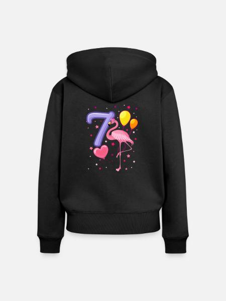 7. Geburtstag Mädchen Flamingo Ich Bin 7 Jahre - Frauen Premium Bio Zip Hoodie - Schwarz