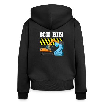 Bagger 2. Geburtstag Junge 2 Jahre Baustelle - Frauen Premium Bio Zip Hoodie - Schwarz - Hinten - Julia (174cm)