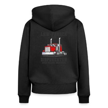 LKW Fahrer - Frauen Premium Bio Zip Hoodie - Schwarz - Hinten - Julia (174cm)