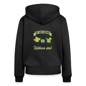 Kaktus - Frauen Premium Bio Zip Hoodie - Schwarz - Hinten - Julia (174cm)