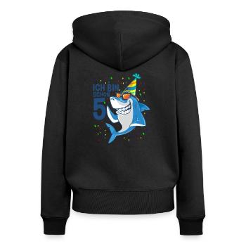 5. Geburtstag Hai - Frauen Premium Bio Zip Hoodie - Schwarz - Hinten - Julia (174cm)
