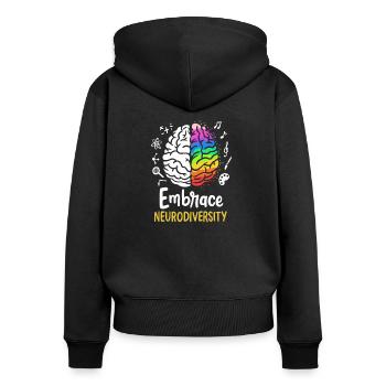 Embrace Neurodiversity - Frauen Premium Bio Zip Hoodie - Schwarz - Hinten - Julia (174cm)