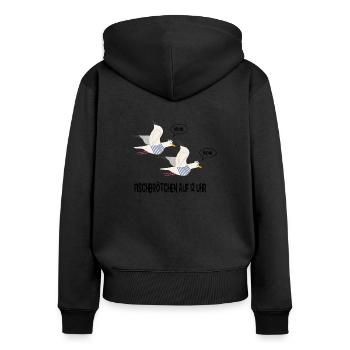 Moin Möwen - Frauen Premium Bio Zip Hoodie - Schwarz - Hinten - Julia (174cm)