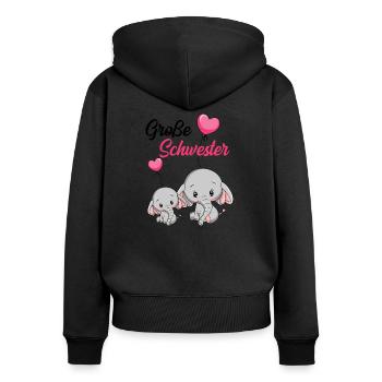 Große Schwester Elefant - Frauen Premium Bio Zip Hoodie - Schwarz - Hinten - Julia (174cm)