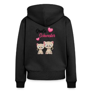 Große Schwester Katze - Frauen Premium Bio Zip Hoodie - Schwarz - Hinten - Julia (174cm)