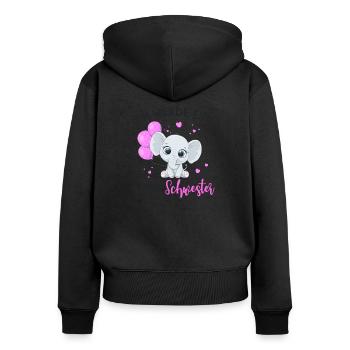 Große Schwester Elefant - Frauen Premium Bio Zip Hoodie - Schwarz - Hinten - Julia (174cm)