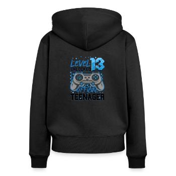 13ème anniversaire Gamer - Sweat à capuche zippé Premium bio Femme - noir - Dos - Julia (174cm)