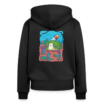 Leaf-sheep-snail visits underwater city - Women's Premium Organic Zip Hoodie - black - Back - Julia (174cm)