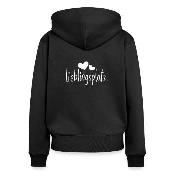 Lieblingsplatz Kissen mit Herz - Frauen Premium Bio Zip Hoodie - Schwarz - Hinten - Julia (174cm)