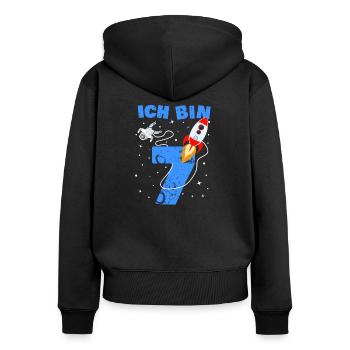 Rakete Astronaut 7. Geburtstag 7 Jahre Weltraum - Frauen Premium Bio Zip Hoodie - Schwarz - Hinten - Julia (174cm)