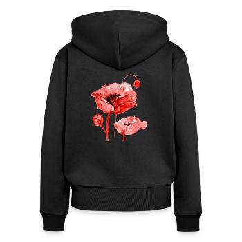 Mohnblume - Frauen Premium Bio Zip Hoodie - Schwarz - Hinten - Julia (174cm)