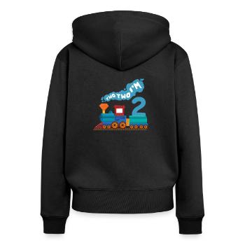 Two Year Old - Turning 2, 2nd Birthday Train Party - Women's Premium Organic Zip Hoodie - black - Back - Julia (174cm)