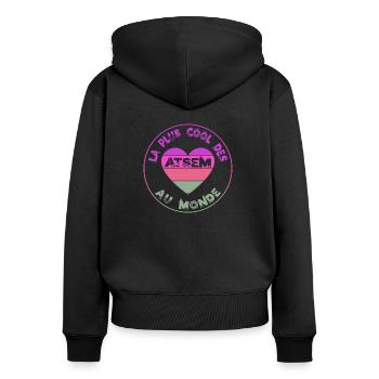 La plus cool des atsem au monde - cadeau atsem - Sweat à capuche zippé Premium bio Femme - noir - Dos - Julia (174cm)