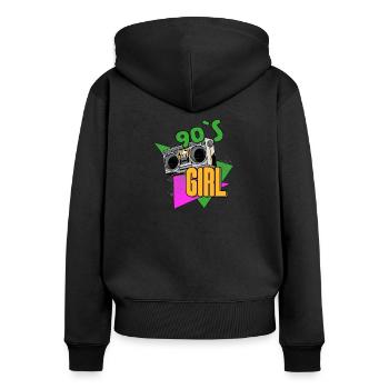 90s Girl | 90ger Jahrgang | Retro 90 Radio Musik - Frauen Premium Bio Zip Hoodie - Schwarz - Hinten - Julia (174cm)