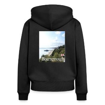 Bournemouth, Angleterre - Sweat à capuche zippé Premium bio Femme - noir - Dos - Julia (174cm)