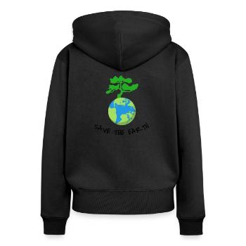 Save The Earth - Frauen Premium Bio Zip Hoodie - Schwarz - Hinten - Julia (174cm)