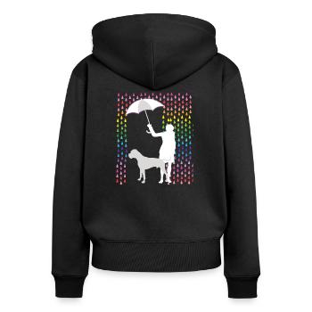 Die Boxer - Hunde - Mama schützt vor buntem Regen - Frauen Premium Bio Zip Hoodie - Schwarz - Hinten - Julia (174cm)