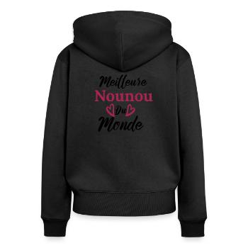 meilleure nounou,super nounou cadeau nourrice - Sweat à capuche zippé Premium bio Femme - noir - Dos - Julia (174cm)