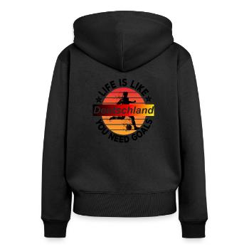 Deutschland Fußball 2026 - Frauen Premium Bio Zip Hoodie - Schwarz - Hinten - Julia (174cm)