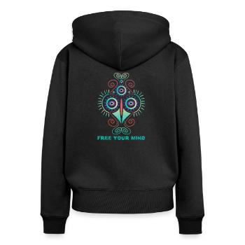 Psychedelic Free Your Mind Shipibo Tribe Art Psy - Frauen Premium Bio Zip Hoodie - Schwarz - Hinten - Julia (174cm)