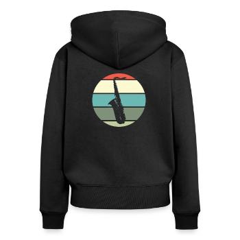 Saxofon Saxofonist Saxophon Blasorchester Retro - Frauen Premium Bio Zip Hoodie - Schwarz - Hinten - Julia (174cm)