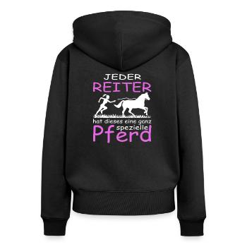 Jeder Reiter hat dieses eine ganz spezielle Pferd - Frauen Premium Bio Zip Hoodie - Schwarz - Hinten - Julia (174cm)