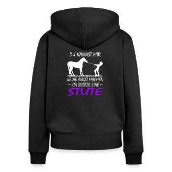 Du kannst mir keine Angst machen Pferd Stute - Frauen Premium Bio Zip Hoodie - Schwarz - Hinten - Julia (174cm)