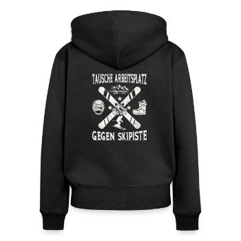Tausche Arbeitsplatz gegen Skipiste - Frauen Premium Bio Zip Hoodie - Schwarz - Hinten - Julia (174cm)