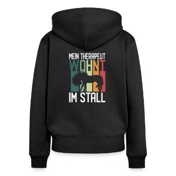 Lustiger Therapeut im Stall Pferd Pferde Geschenk - Frauen Premium Bio Zip Hoodie - Schwarz - Hinten - Julia (174cm)