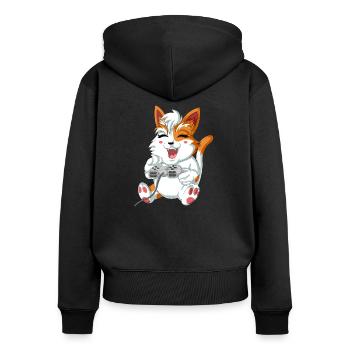 Katze Videospieler - Frauen Premium Bio Zip Hoodie - Schwarz - Hinten - Julia (174cm)