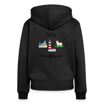 Stolze Nordfriesin - Frauen Premium Bio Zip Hoodie - Schwarz - Hinten - Julia (174cm)