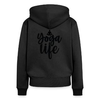 Vie de yoga - Sweat à capuche zippé Premium bio Femme - noir - Dos - Julia (174cm)