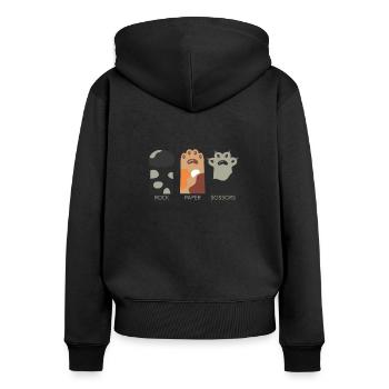 Ciseaux en papier de roche Drôle de tigre-chat Mains de jeu - Sweat à capuche zippé Premium bio Femme - noir - Dos - Julia (174cm)