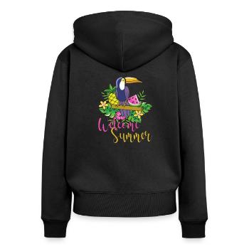 Bienvenue été - Sweat à capuche zippé Premium bio Femme - noir - Dos - Julia (174cm)