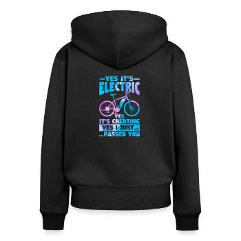 Ja, es ist elektrisch Ja, es ist Betrug E-Bike - Frauen Premium Bio Zip Hoodie - Schwarz - Hinten - Julia (174cm)